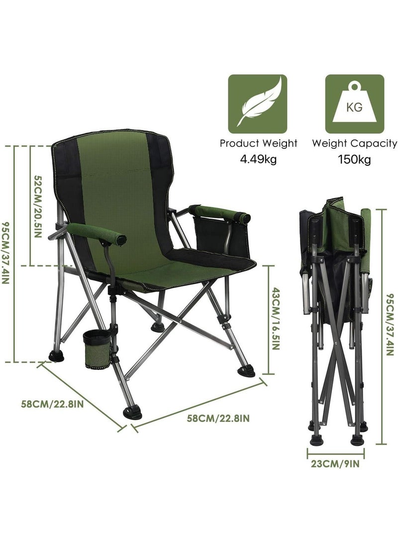 Inabyte Adult Folding Camping Chair, 330LBS Load Capacity with Cup Holder, Green Portable Outdoor Lawn Chair - Image 2